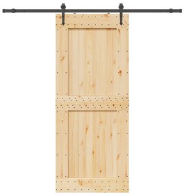 Porta Scorrevole Con Set Hardware 95x210 Cm Legno Massello Pino /
