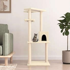 Albero per gatti con tiragraffi in sisal crema 123 cm