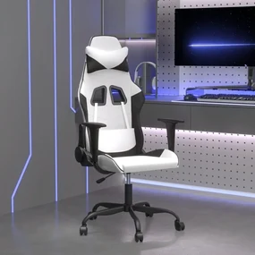Sedia da gaming massaggiante bianco e nero in similpelle