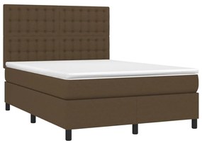 Letto a molle materasso e led marrone scuro 140x200 cm tessuto