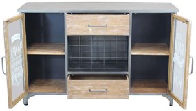 ORLY - madia industrial in acciaio e legno con portabottiglie