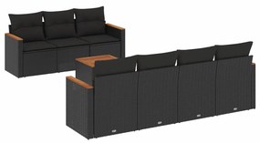 Set divani da giardino con cuscini 8 pz nero in polyrattan