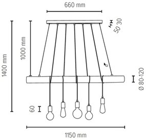 Spot-Light 69314504 - Lampadario a sospensione con filo TRABO 5xE27/60W/230V pino