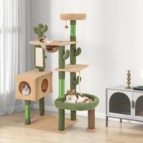 Costway Albero per gatti 150cm a forma di cactus per interni, Torre di gatti multilivello con pali per graffio in sisal Verde