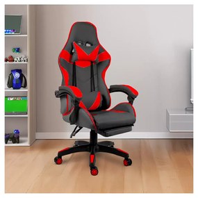 Sedia Gaming Poltrona Ufficio Scrivania Casa PC Stile Racing Girevole Ergonomica In Ecopelle Con Rotelle Cuscino Supporto Lombare Poggiapiedi Poggiatesta Braccioli Altezza Regolabile (Nero e Rosso)