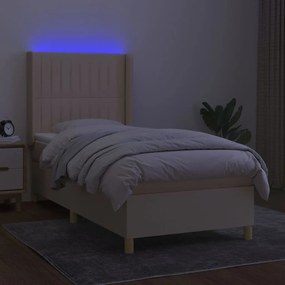 Letto a molle con materasso e led crema 80x200 cm in tessuto