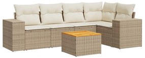 Set divano da giardino 6 pz con cuscini beige in polyrattan