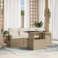 Set Divano da Giardino 5 pz con Cuscini Beige in Polyrattan 3267728