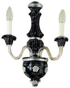 Applique In Legno Classico Nero Graffiato Argento 2 Luci Airone