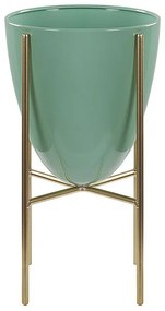 Vaso per fiori in metallo 16 x 16 x 31 cm verde ed oro LEFKI Beliani