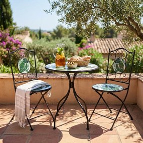 SINTRA - set due sedie e tavolo rotondo con decori