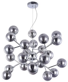 Lampadario Contemporaneo Dallas Metallo Cromo 24 Luci Diffusori Fumè