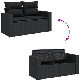 Set divani da giardino 14pz con cuscini in polyrattan nero