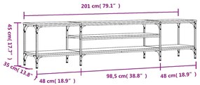 Mobile TV Rovere Fumo 201x35x45 cm in Legno Multistrato e Ferro