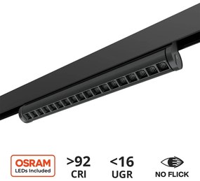 Faro LED Lineare 18W Magnetico 36cm, CRI92 UGR16, Nero 48V Colore Bianco Caldo 3.000K