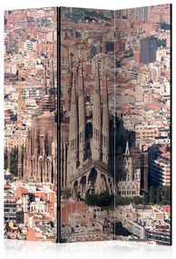 Paravento Cuore di Barcellona (3-parti) - Sagrada Familia su sfondo
