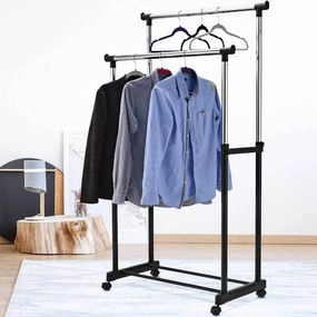 Stand Appendiabiti Doppio con Ruote Stender Regolabile in Altezza 80x40x160cm...