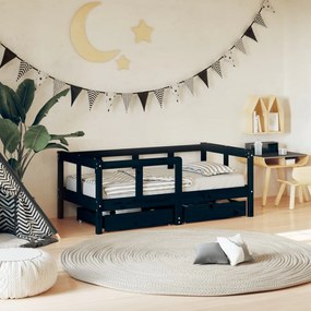 Giroletto Bambini Con Cassetti Nero 70x140cm Massello Di Pino /