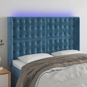 Testiera A Led Blu Scuro 147x16x118/128 Cm İn Velluto /