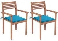 Sedie da Giardino 2 pz con Cuscini Blu in Massello di Teak 3062266