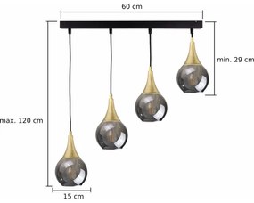 Lampadario a sospensione con filo LACRIMA SMOKY 4xE27/60W/230V