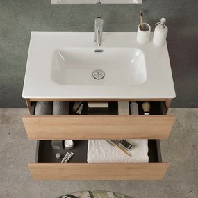 Mobile bagno sospeso 80 cm noce gold con pensile H 120 cm Dafne