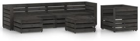 Set Salotto da Giardino 7 pz in Legno di Pino Impregnato Grigio