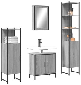 Set mobili da bagno 4 pz grigio sonoma in legno multistrato