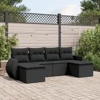 Set Divano da Giardino 6 pz con Cuscini Nero in Polyrattan 3254052