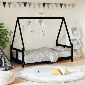 Giroletto Per Bambini Nero 80x160 Cm İn Legno Massello Di Pino /