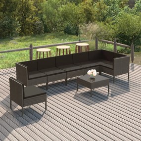 Set divani da giardino 8 pz con cuscini in polyrattan grigio