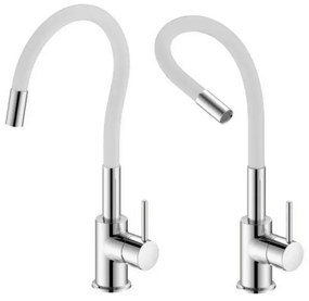 Miscelatore cucina lavello e lavanderia bianco canna alta orientabile snodata Snake