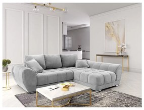 Divano letto angolare grigio chiaro con rivestimento in velluto, angolo destro Nuage - Windsor &amp; Co Sofas