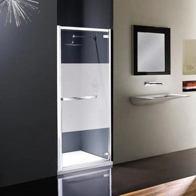 Porta doccia battente L 75-80 cm x H 195 cm per nicchia in vetro trasparente SP. 8 mm, profilo lucido cromo, serie Namara