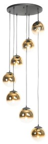 Lampadario Art Déco nero con vetro dorato 7 luci - Pallon