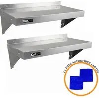 2 x Ripiani in Acciaio Inox Cucina Commerciale Mensole Muro e Staffe 90 x 30 cm