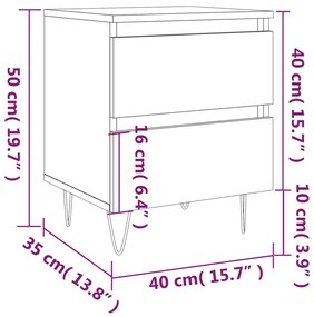 Comodini 2pz Neri 40x35x50 cm in Legno Multistrato