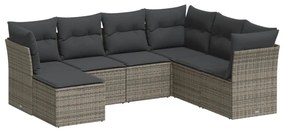 Set divani da giardino 7 pz con cuscini grigio in polyrattan