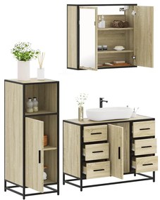 Set Mobili Da Bagno 3 Pz Rovere Sonoma İn Legno Multistrato /