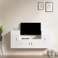 Set Mobili Porta TV 3 pz Bianco Lucido in Legno Multistrato 3188536