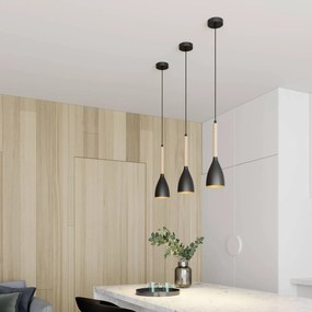 Luminex Lampada a sospensione Muza, nero/legno chiaro, Ø 11 cm