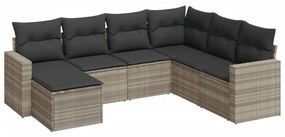 Set divani da giardino 7pz con cuscini grigio chiaro polyrattan