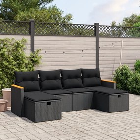 Set divano da giardino 6 pz con cuscini nero in polyrattan