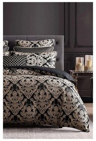 Set copripiumino e federa nero in cotone renforcé per letto matrimoniale/per letto esteso con lenzuolo incluso/4 pezzi 200x220 cm Damask – Mila Home