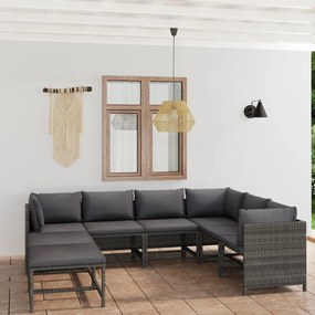 Set Divani da Giardino 8 pz con Cuscini in Polyrattan Grigio