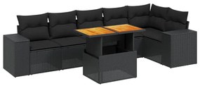 Set divani da giardino con cuscini 7pz nero polyrattan