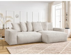 Divano angolare color crema allungabile e con contenitore rivestito in velluto a coste Voltaire – Bobochic Paris