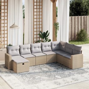 Set divano da giardino 8 pz con cuscini beige misto polyrattan