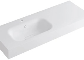 Lavabo integrale rettangolare vasca a sinistra L 120.5 x H 15 x P 46 cm in resina bianco lucido