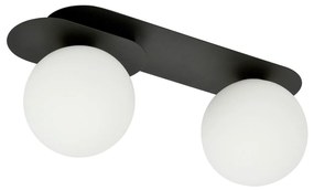 Plafoniera Minimal 2 Luci Teia In Acciaio Nero E Sfere Vetro Opale